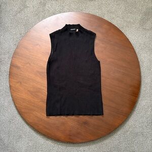Elie Tahari Ribbed Sleeveless Top Black Women's Small Fitted Shirt